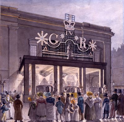 Outside the Theatre Royal, Drury Lane, 1821 by Robert Blemell Schnebbelie
